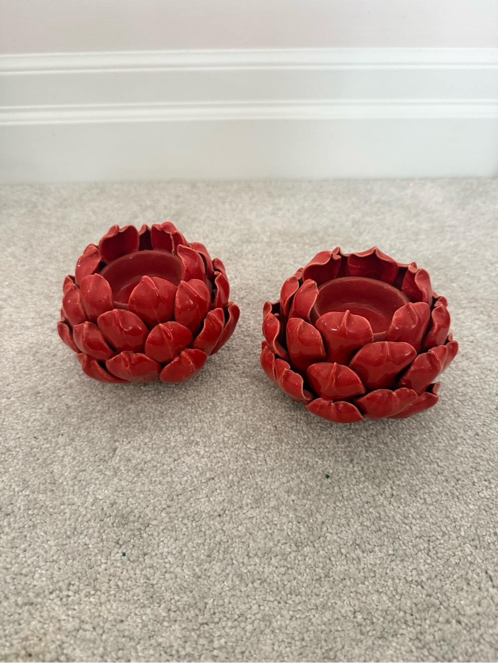 Red Ceramic Lotus Tealight Holders set of 2